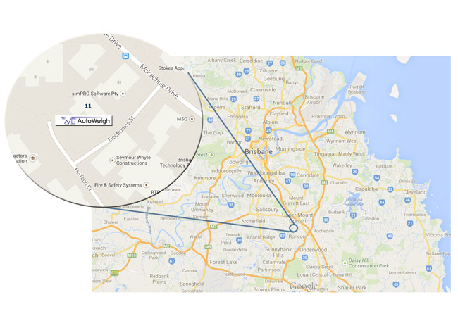 Map of Brisbane showing the address of the Web Tech Autoweigh head office